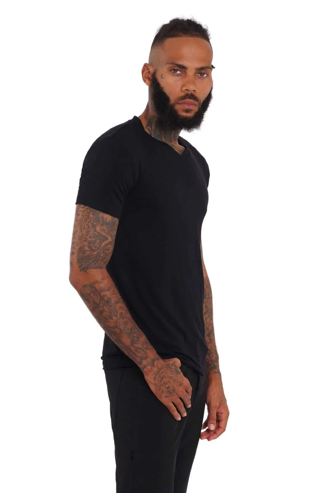 Verona V Neck Mens Black Slim Fit T Shirt