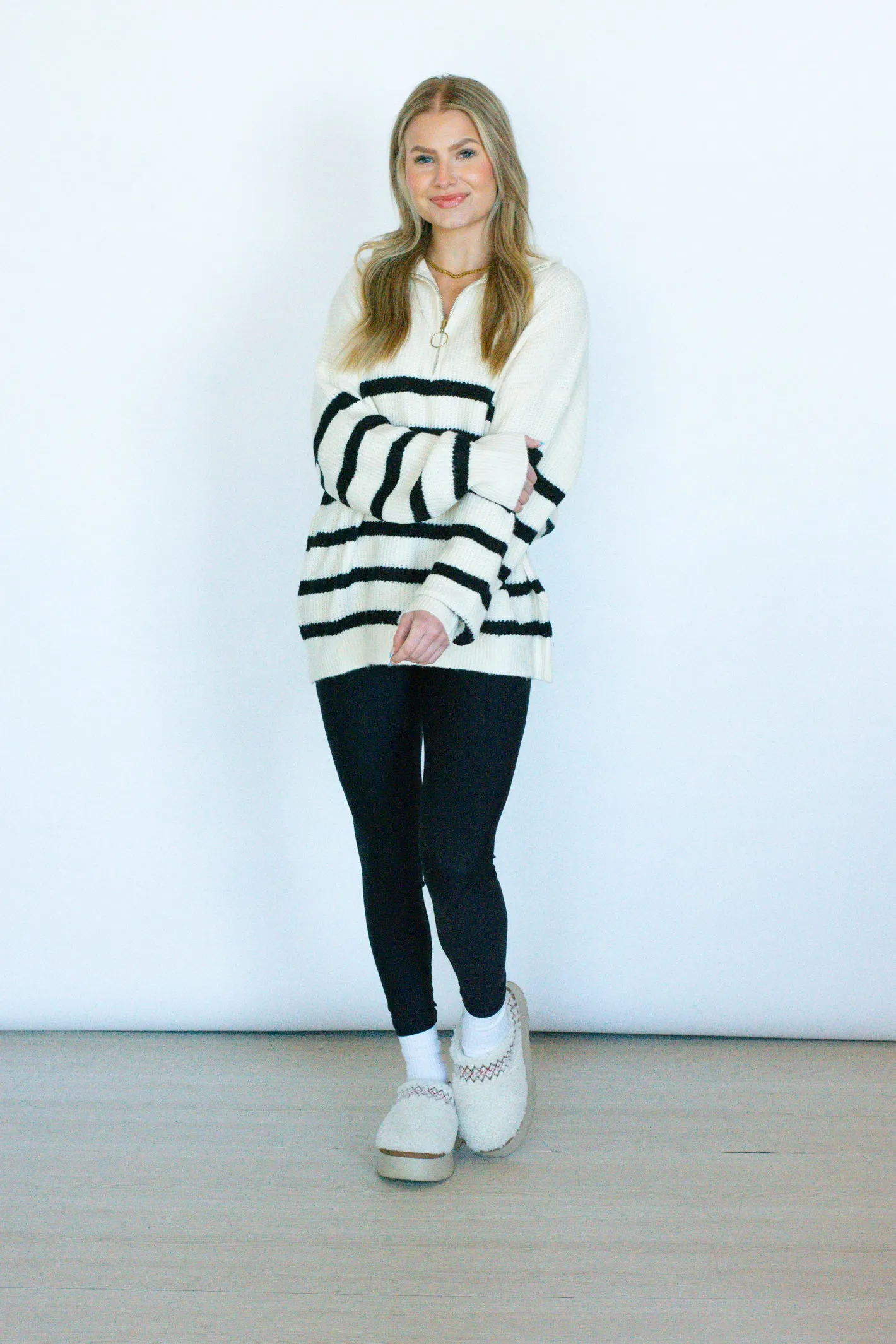 Winter Memories Cream Stripe Pullover Sweater