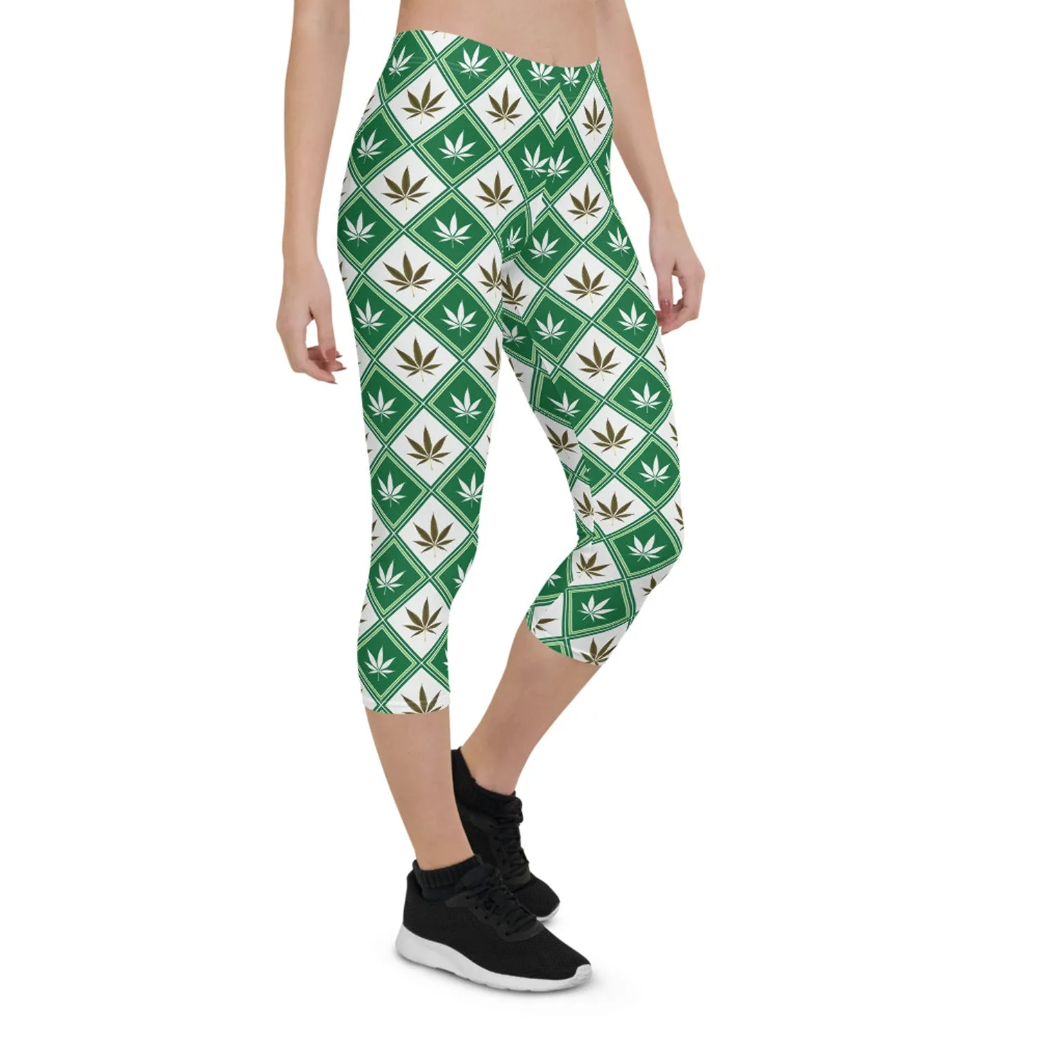 Womens Cannabis Green Capri Leggings